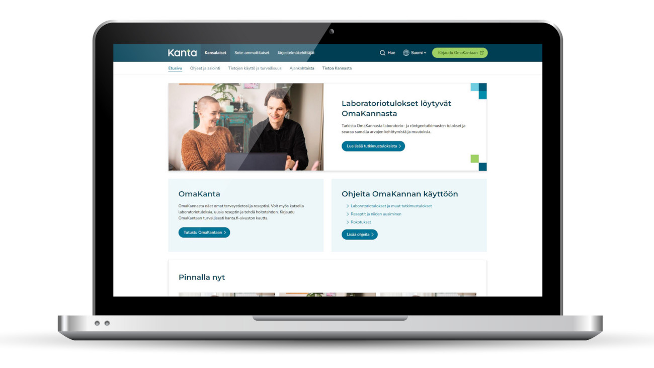 Bild av den kanta.fi webbplatsen med en ny visuell identitet.